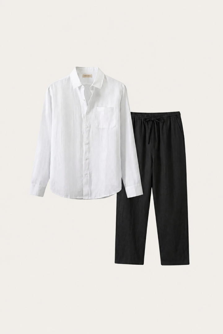 Ensemble en Lin Pisa Manches Longues Blanc/Noir
