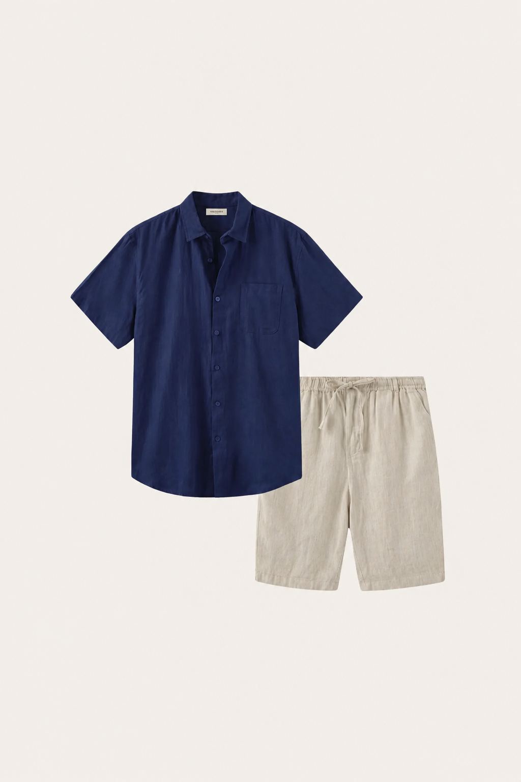 Chemise et Pantalons Courts en Lin Verona Bleu/Naturel