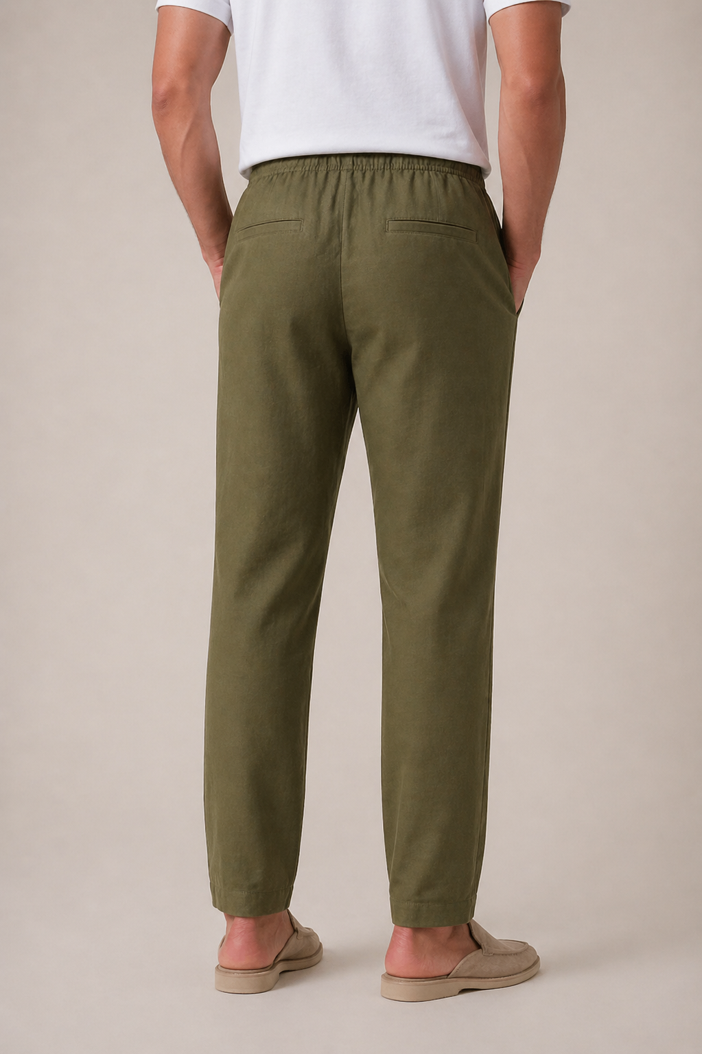 Pantalons Bayside en Lin Olive