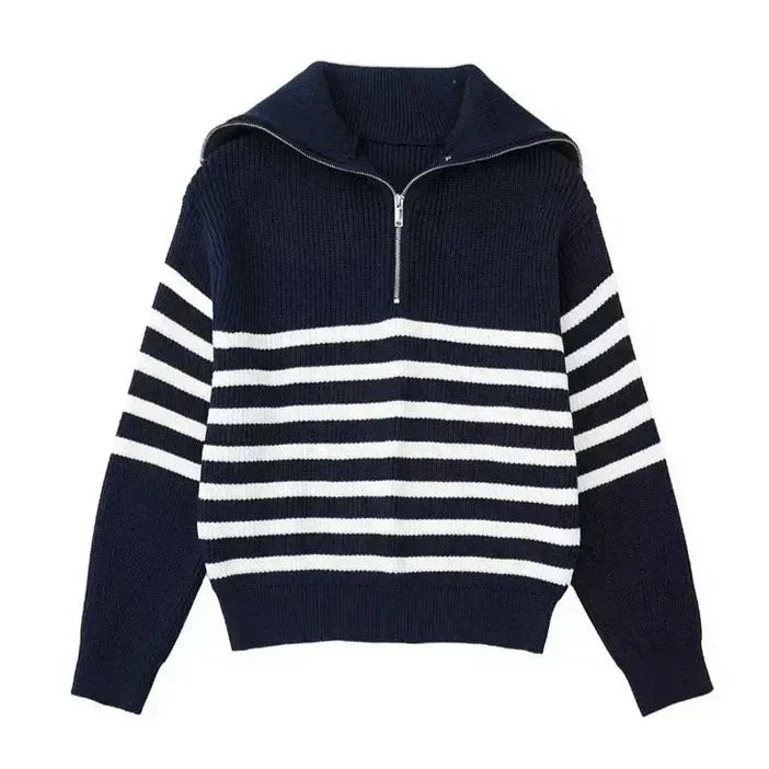 Cassien | Pull zippé rayé
