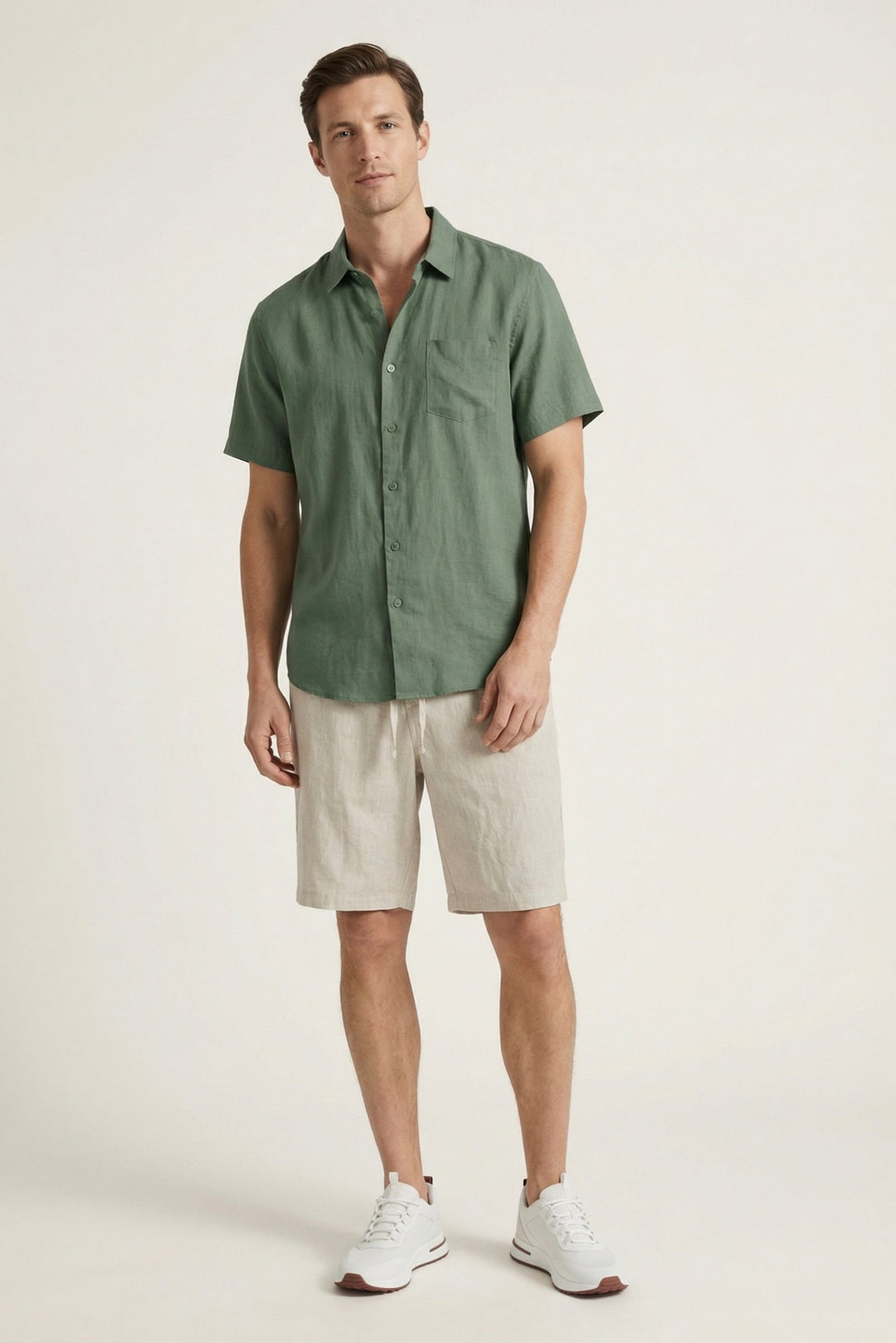 Chemise et Shorts en Lin Verona Vert/Beige