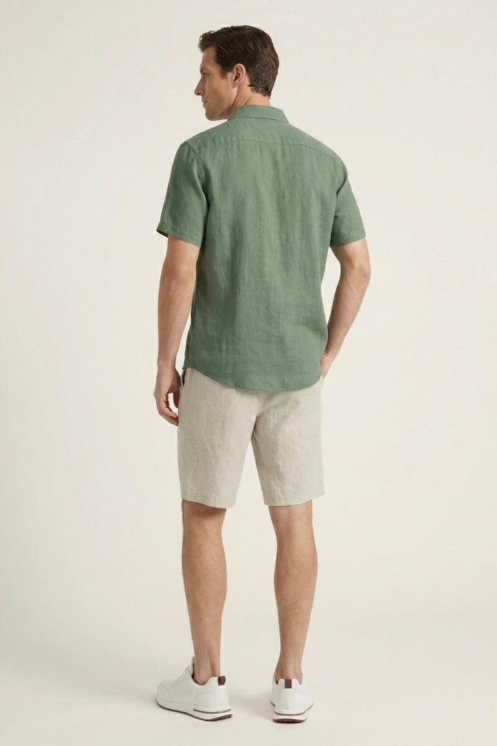 Chemise et Shorts en Lin Verona Vert/Beige