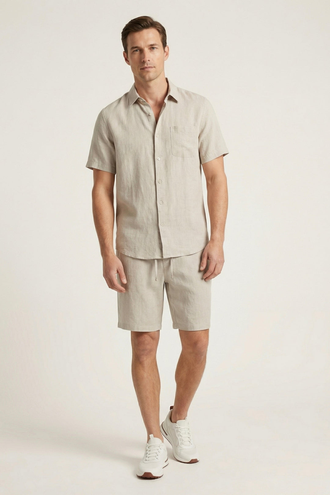 Chemise et Pantalons Courts en Lin Beige de Vérone