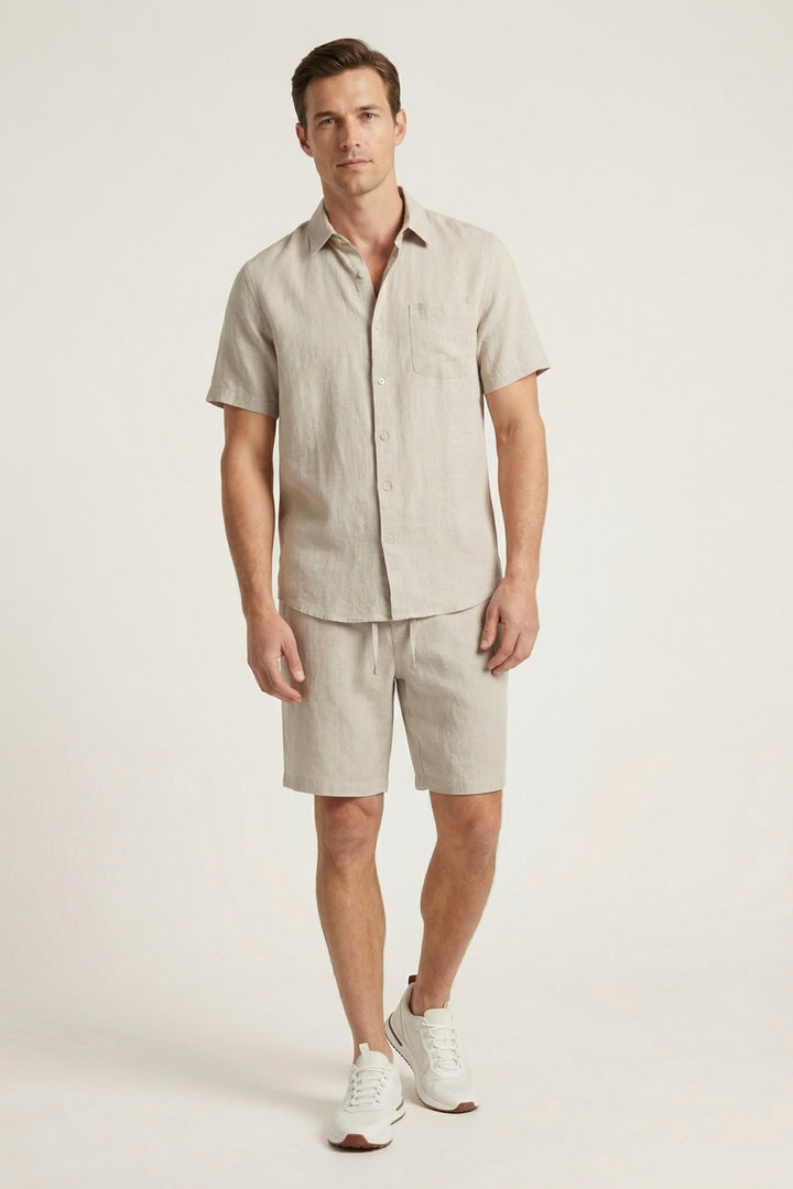 Chemise et Pantalons Courts en Lin Beige de Vérone