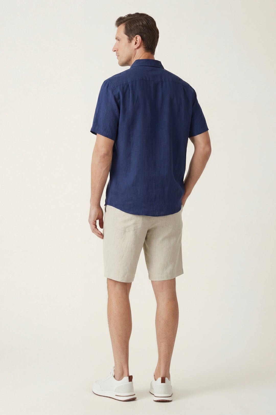 Chemise et Pantalons Courts en Lin Verona Bleu/Naturel