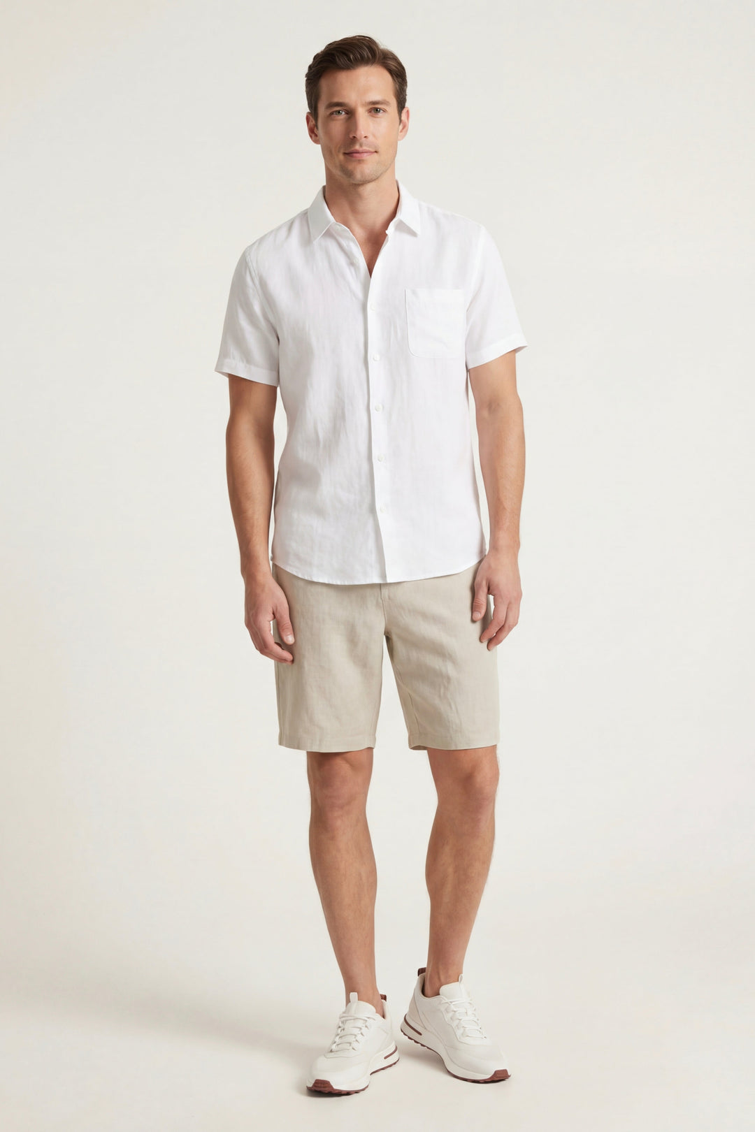 Chemise et Pantalons Courts en Lin Verona Blanc/Beige