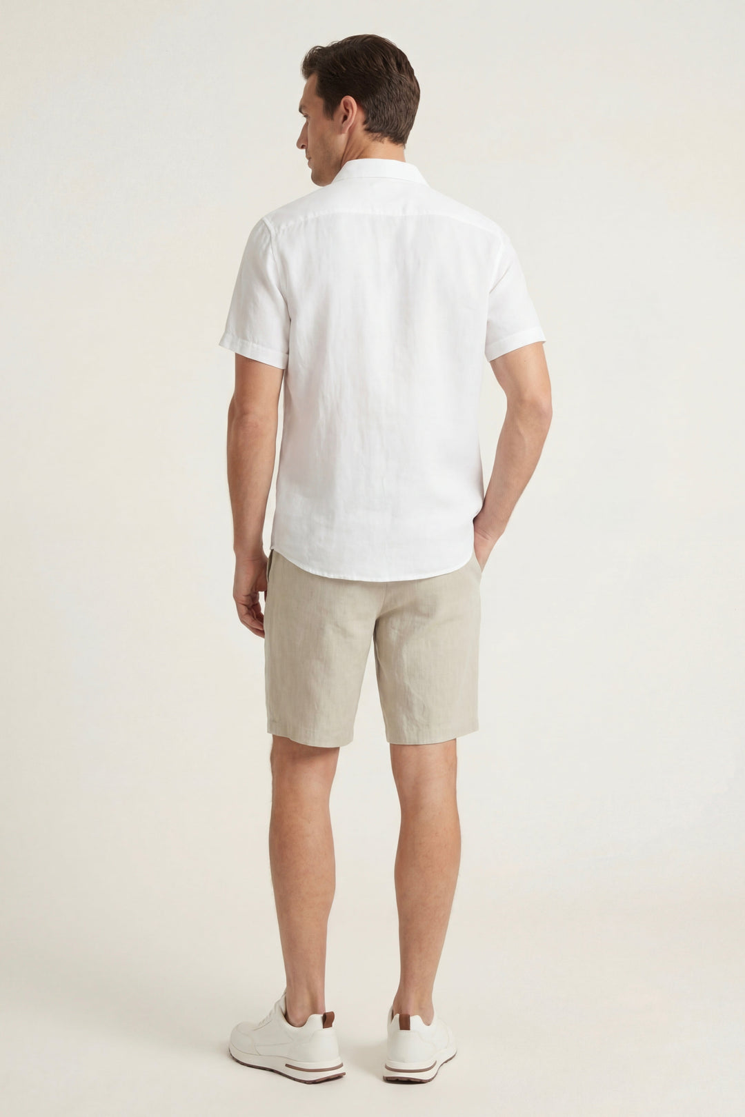 Chemise et Pantalons Courts en Lin Verona Blanc/Beige