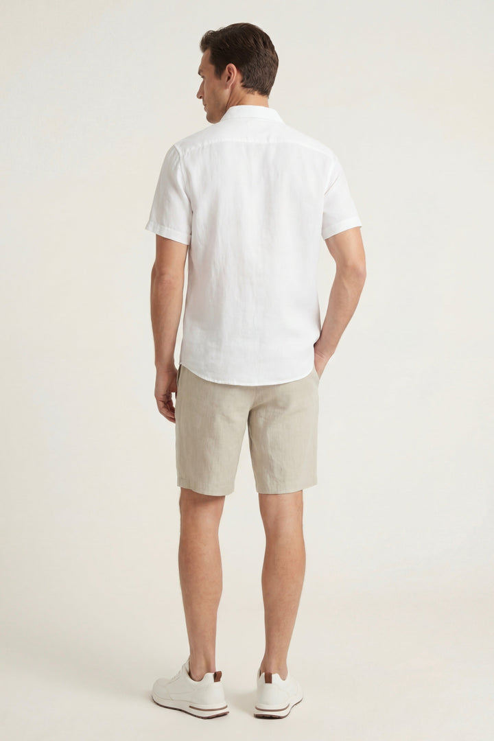 Chemise et Pantalons Courts en Lin Verona Blanc/Beige