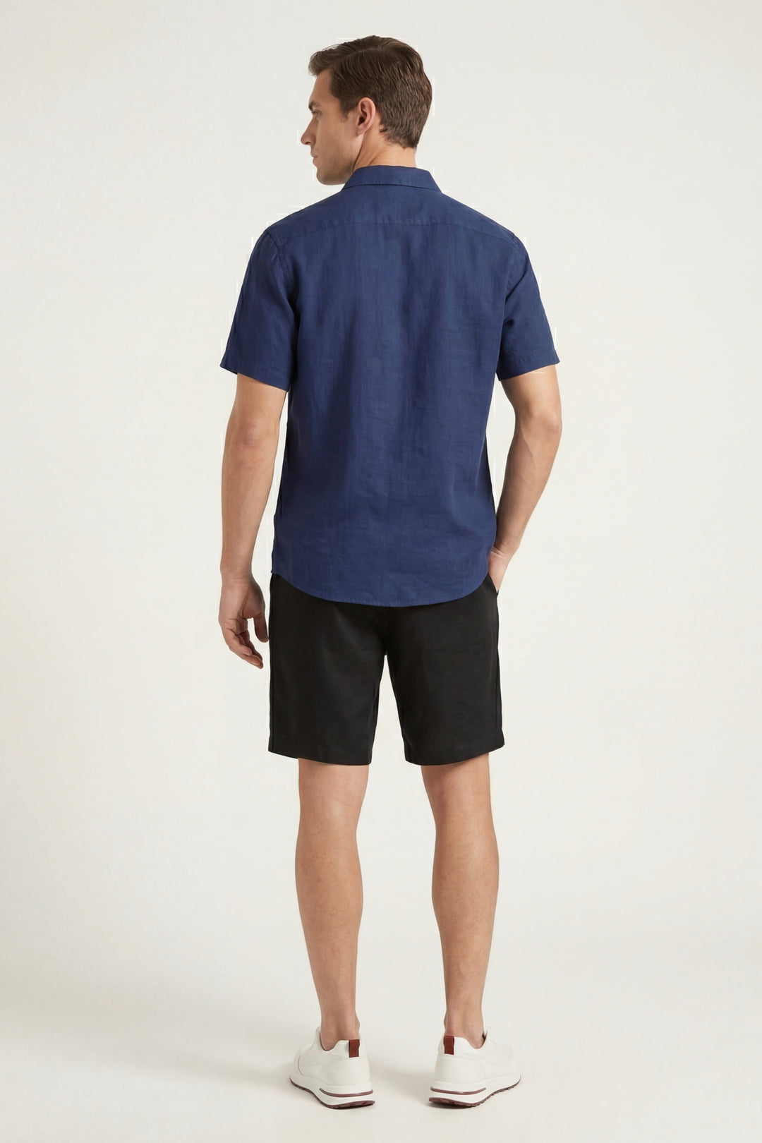 Chemise et Pantalon Court en Lin Verona Bleu/Noir