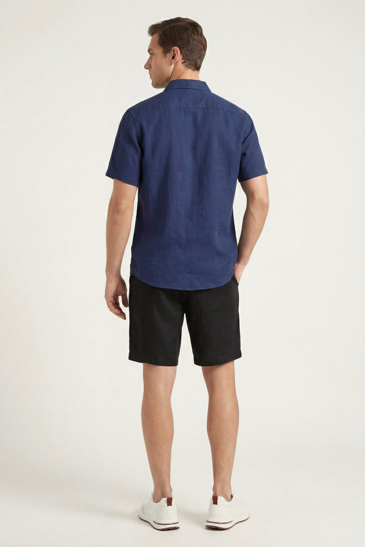 Chemise et Pantalon Court en Lin Verona Bleu/Noir