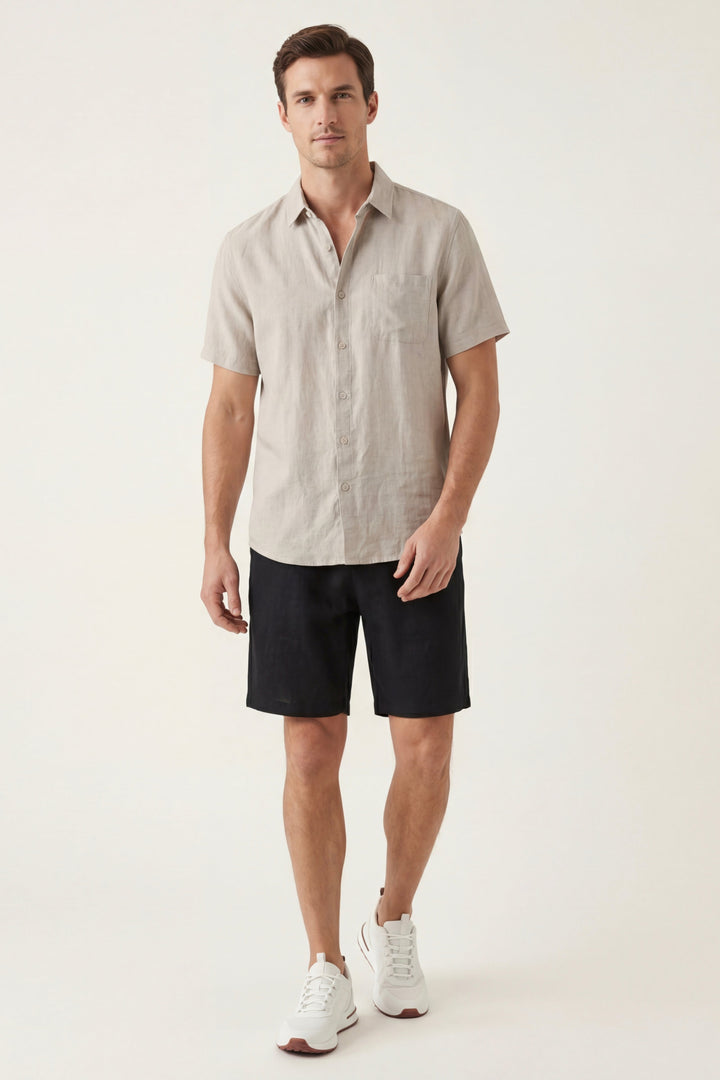 Chemise et Pantalons Courts en Lin Verona Beige/Noir