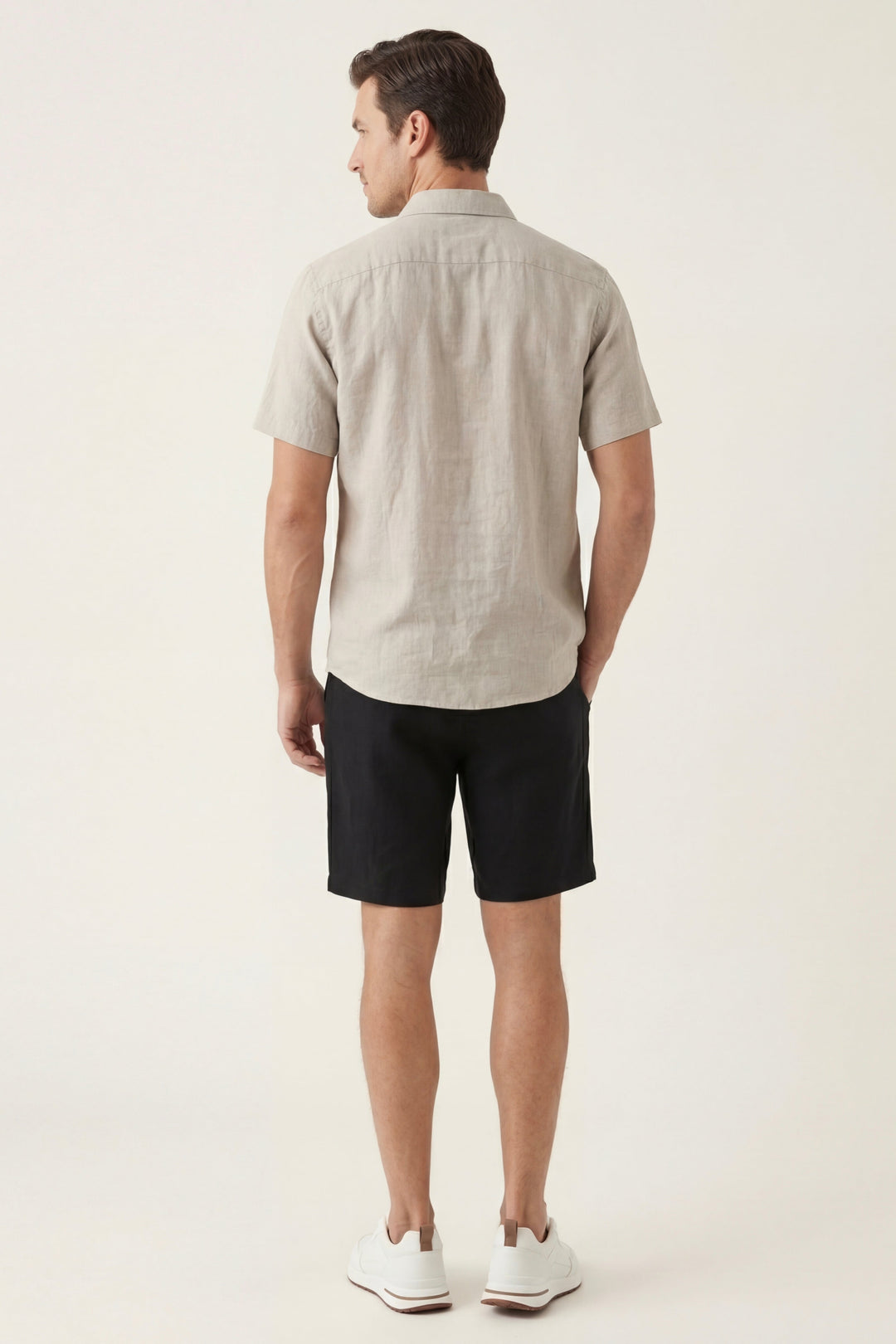Chemise et Pantalons Courts en Lin Verona Beige/Noir