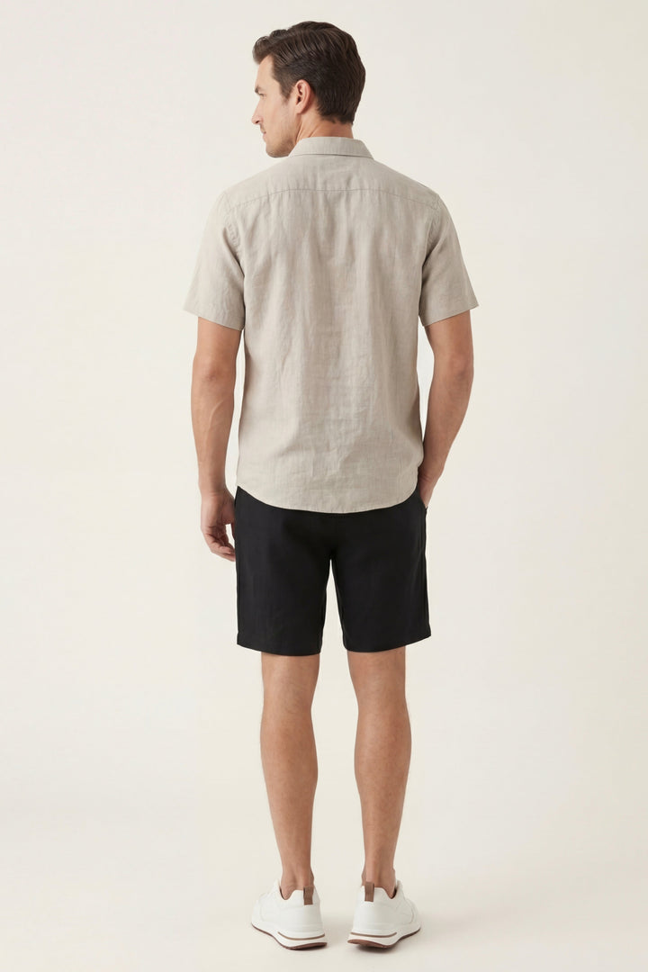 Chemise et Pantalons Courts en Lin Verona Beige/Noir