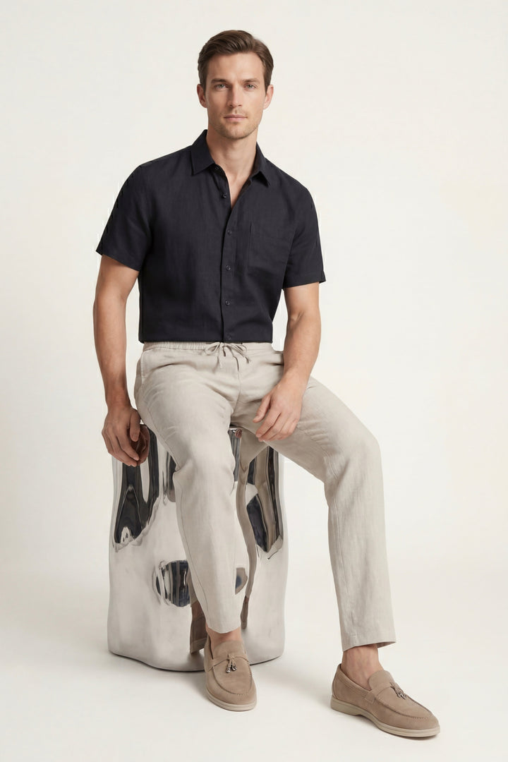 Ensemble en Lin Trento Noir/Beige