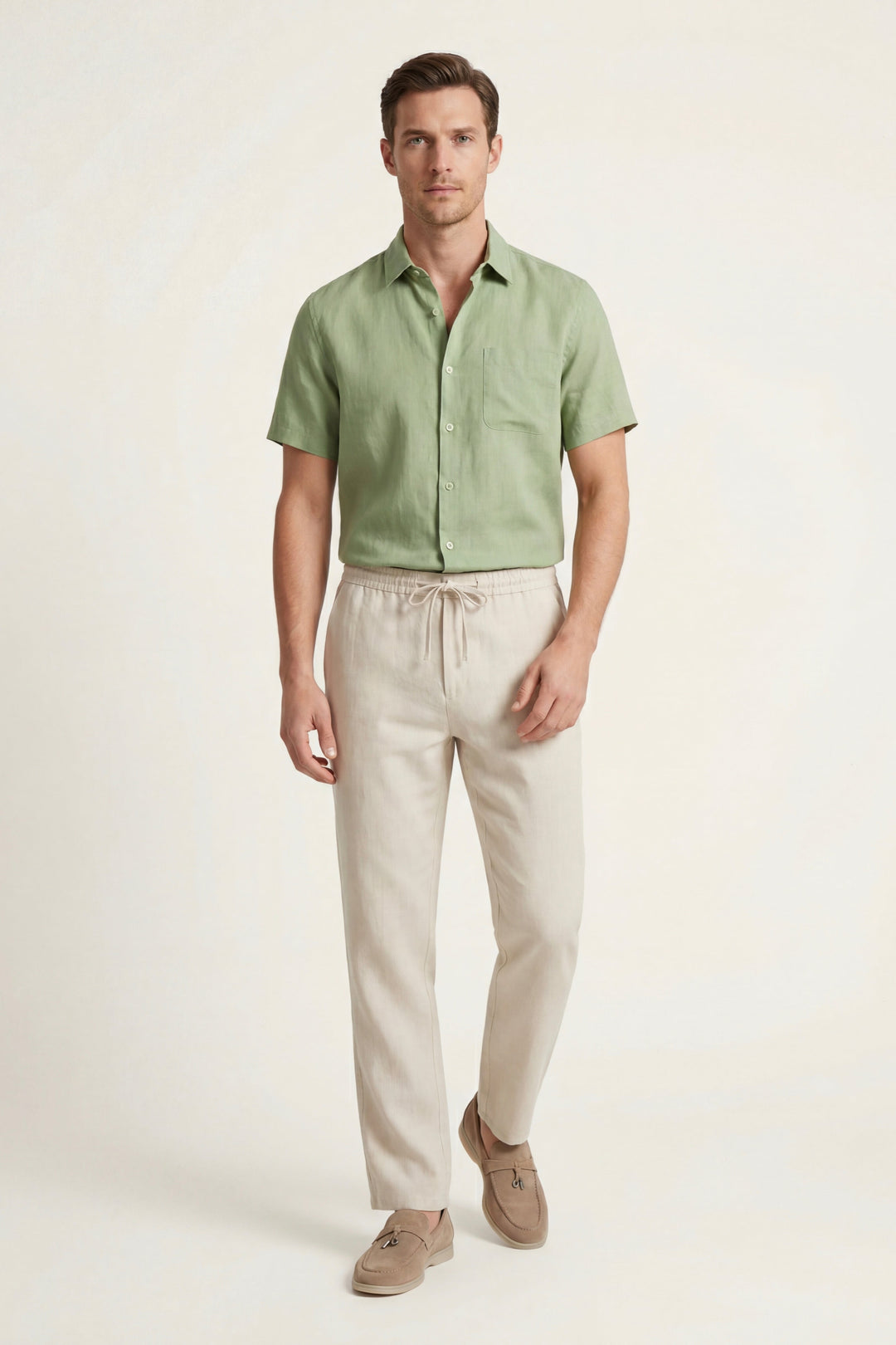 Ensemble en Lin Trento Vert Menthe/Beige