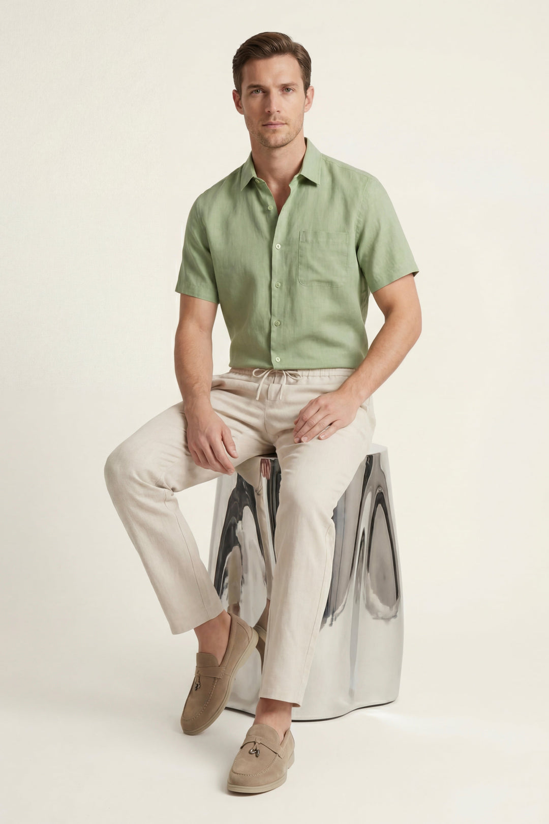 Ensemble en Lin Trento Vert Menthe/Beige