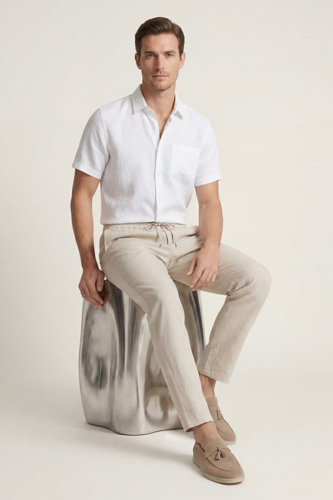 Ensemble en Lin Trento Blanc/Beige