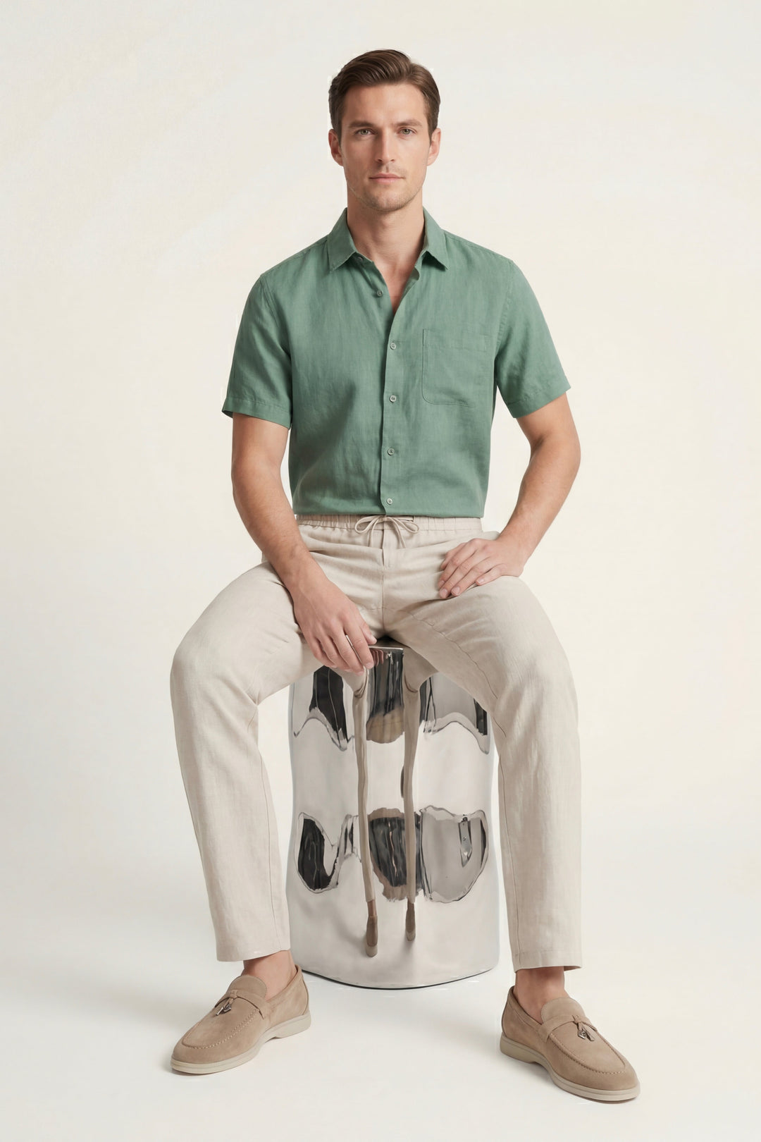 Ensemble en Lin Trento Vert/Beige