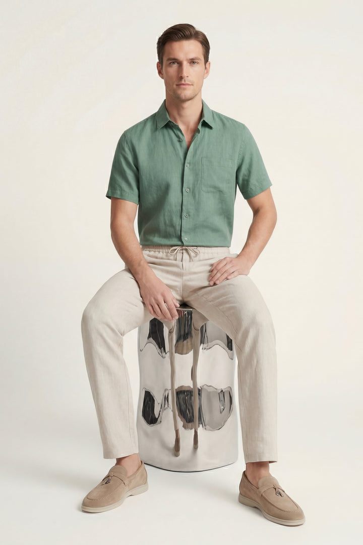 Ensemble en Lin Trento Vert/Beige