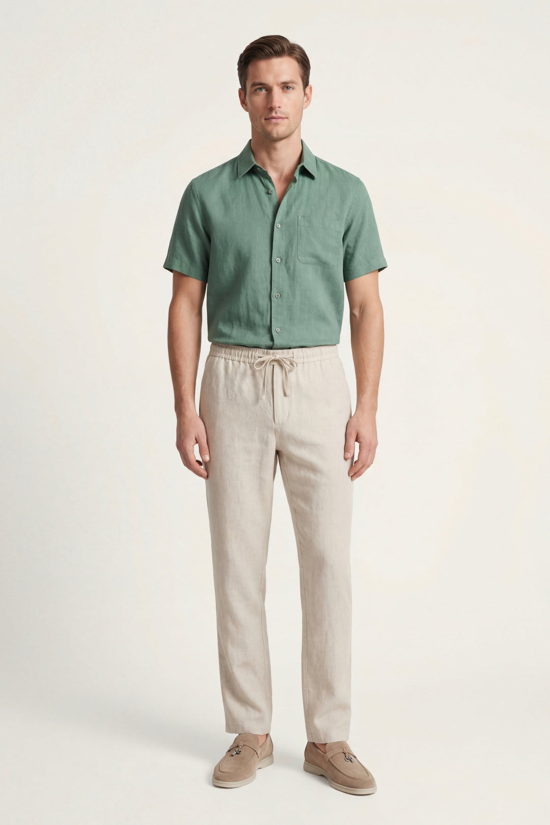Ensemble en Lin Trento Vert/Beige