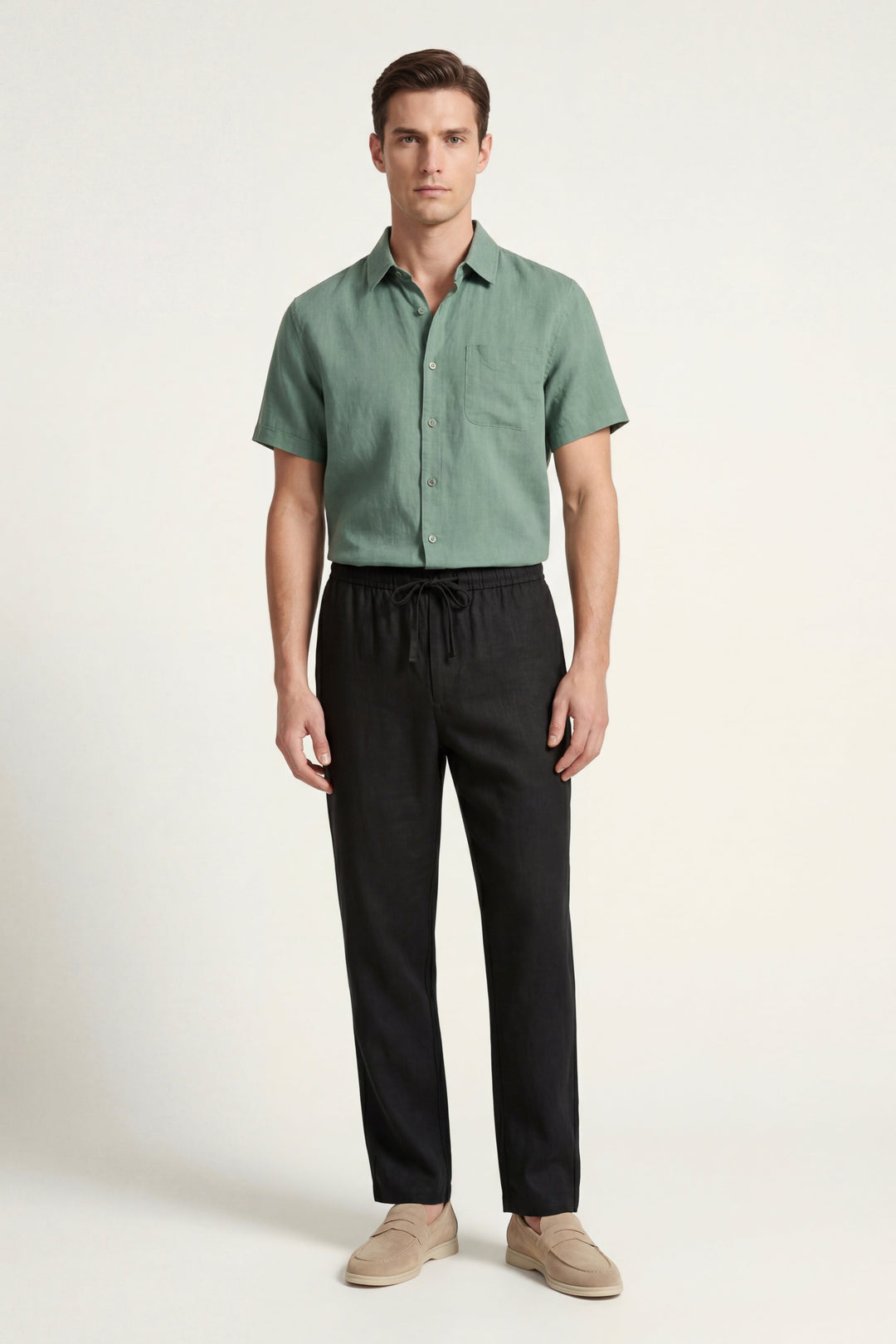 Ensemble en Lin Trento Vert/Noyer