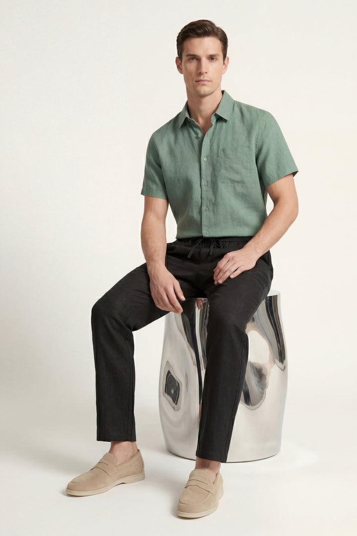 Ensemble en Lin Trento Vert/Noyer