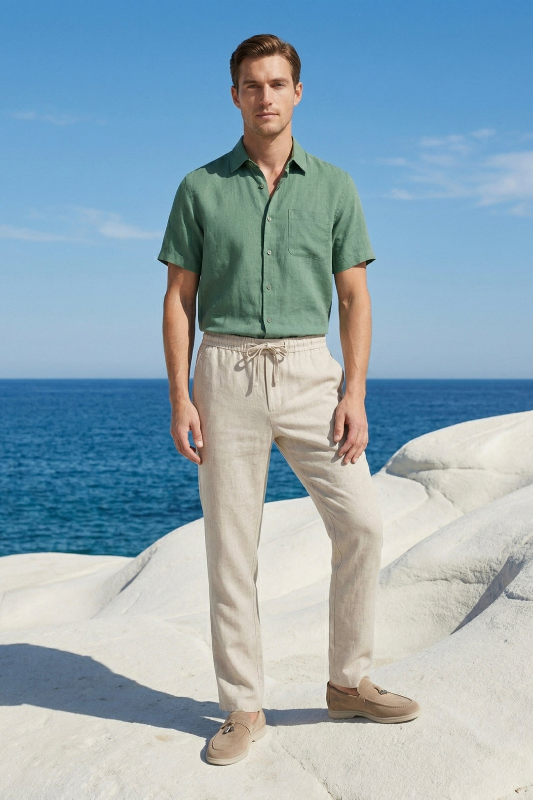 Ensemble en Lin Trento Vert/Beige