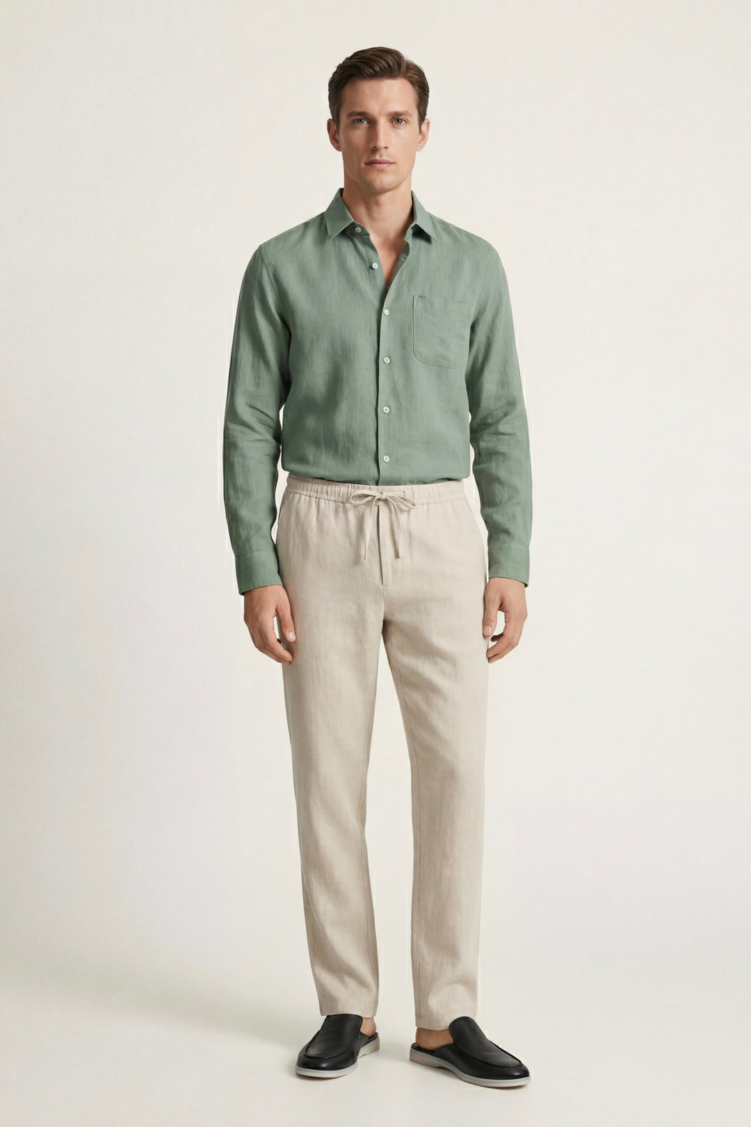 Ensemble en Lin Pisa Manches Longues Vert/Beige