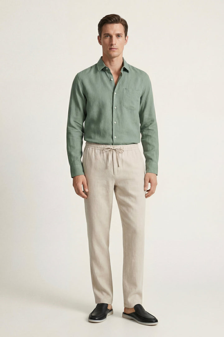 Ensemble en Lin Pisa Manches Longues Vert/Beige