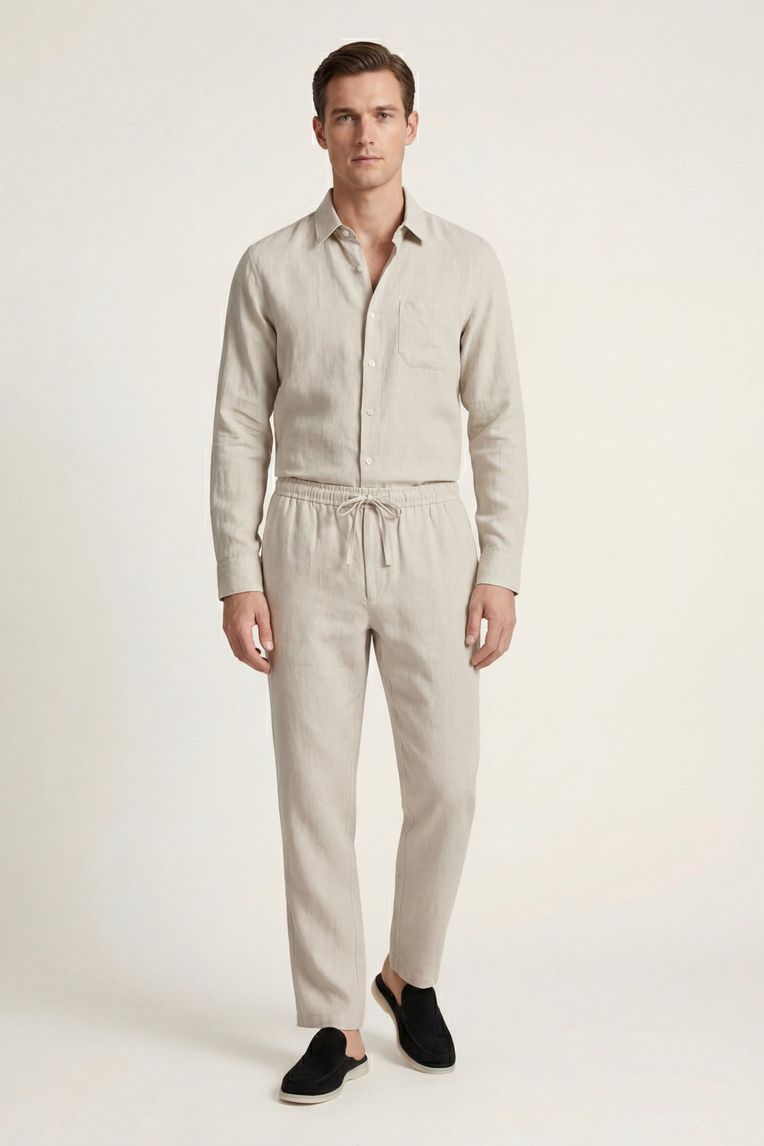 Ensemble en Lin Pisa Manches Longues Beige/Beige