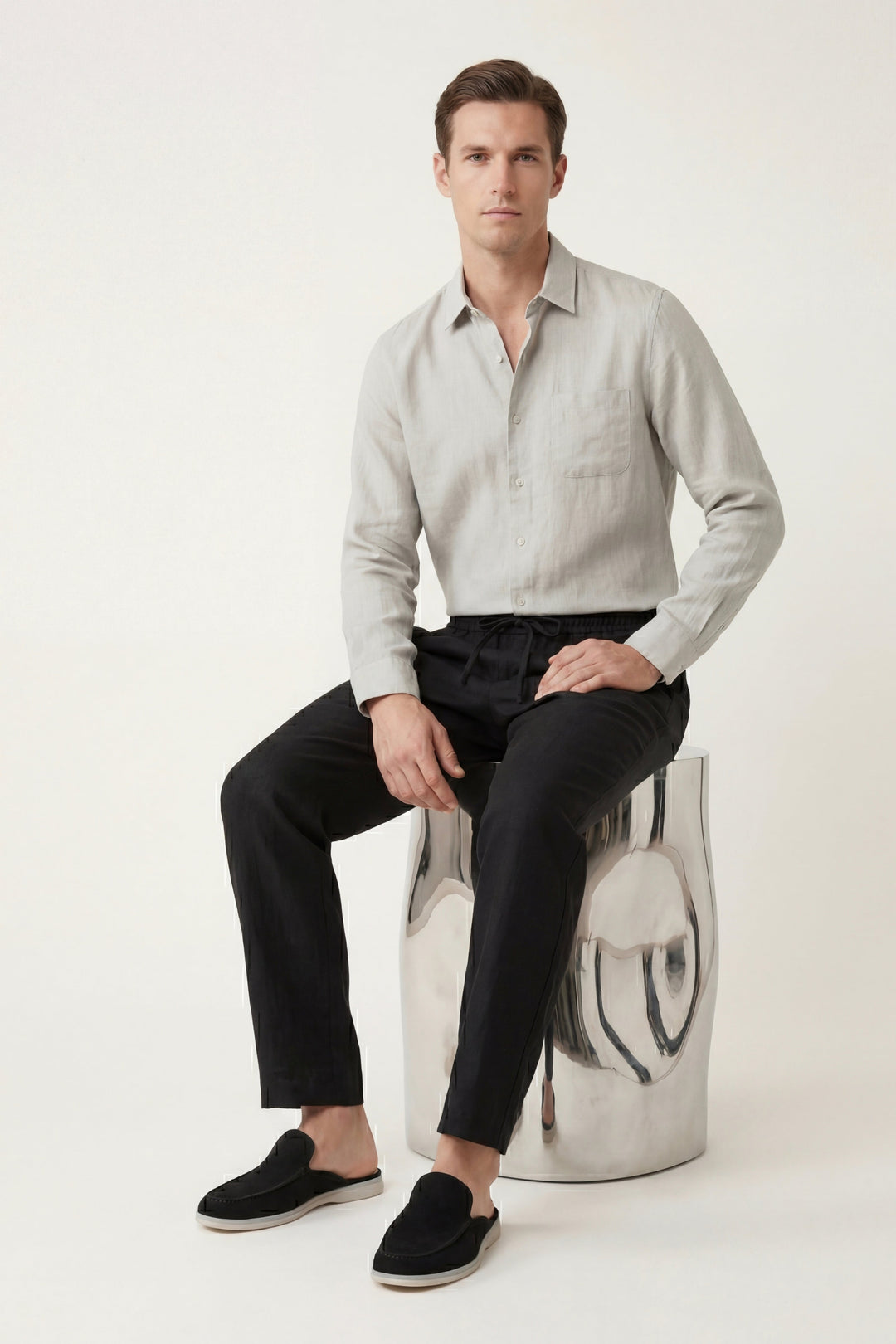 Ensemble en Lin Pisa Manches Longues Beige/Nero