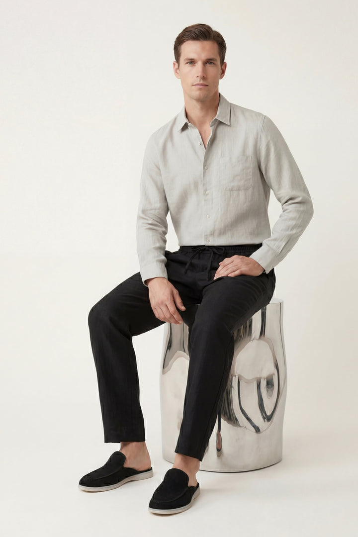 Ensemble en Lin Pisa Manches Longues Beige/Nero