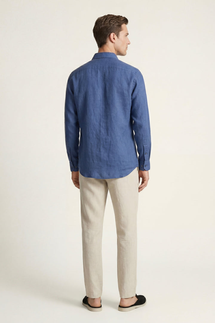 Ensemble en Lin Pisa Manches Longues Bleu/Beige
