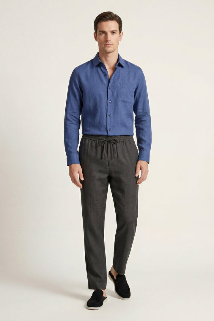 Ensemble en Lin Pisa Manches Longues Bleu/Noir
