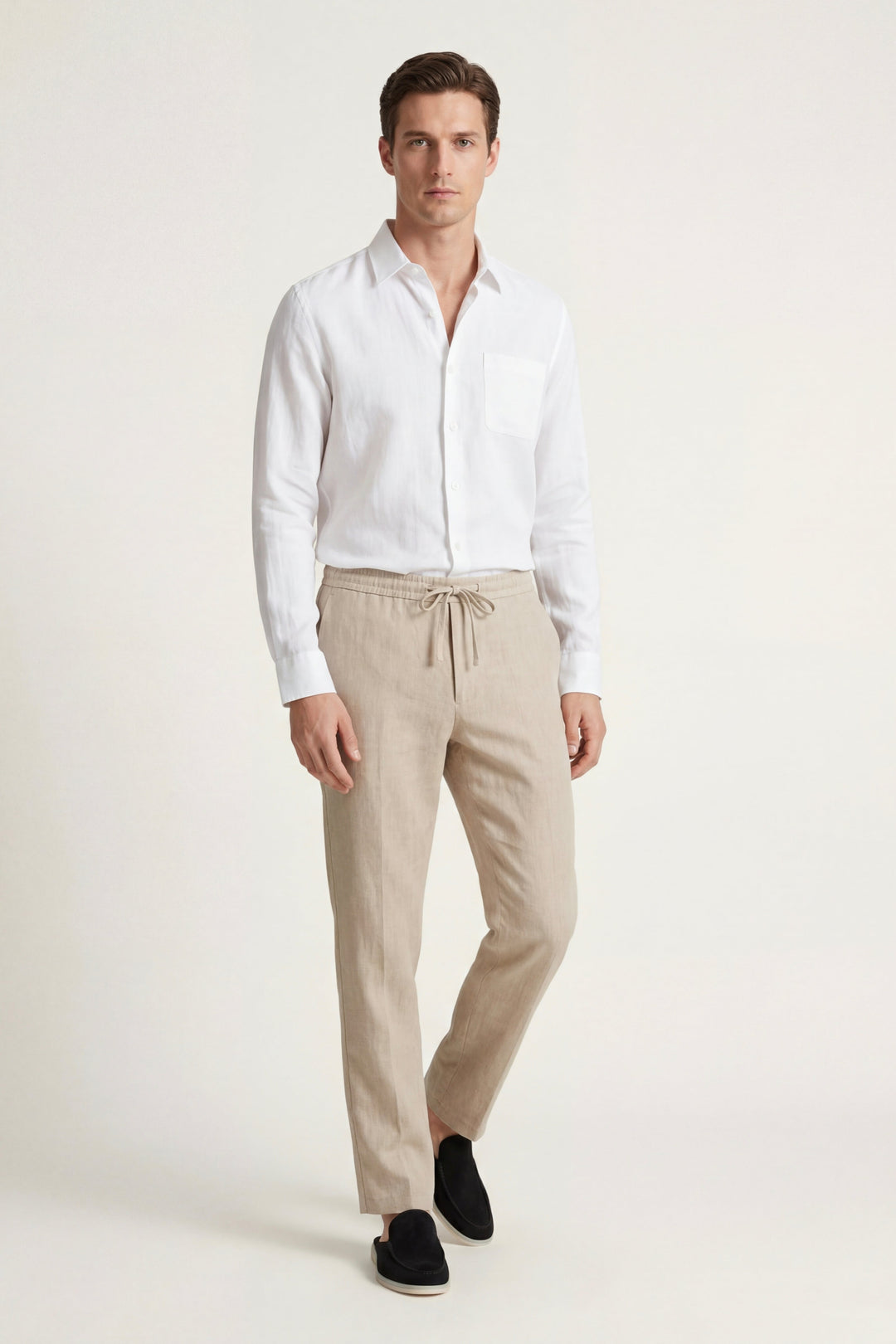 Ensemble en Lin Pisa Manches Longues Blanc/Beige