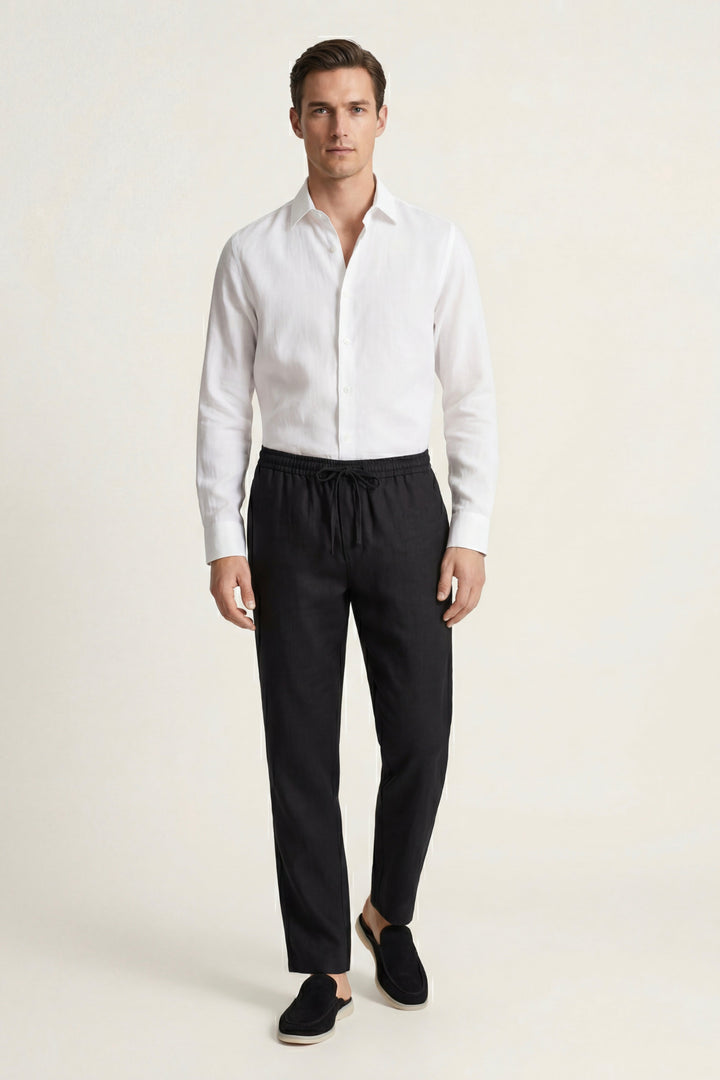 Ensemble en Lin Pisa Manches Longues Blanc/Noir