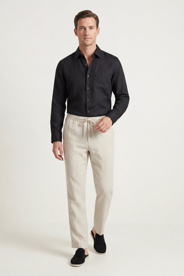 Ensemble en Lin Pisa Manches Longues Noir/Beige