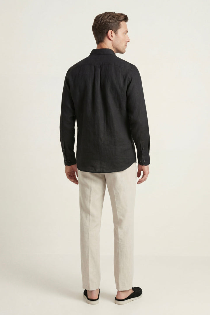Ensemble en Lin Pisa Manches Longues Noir/Beige