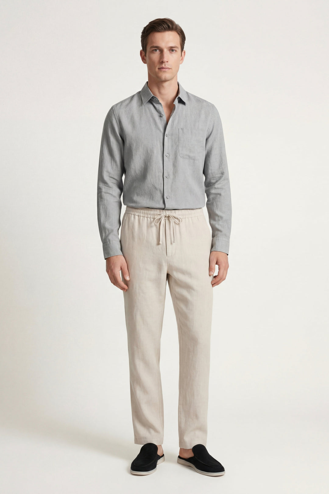 Ensemble en Lin Pisa Manches Longues Gris/Beige