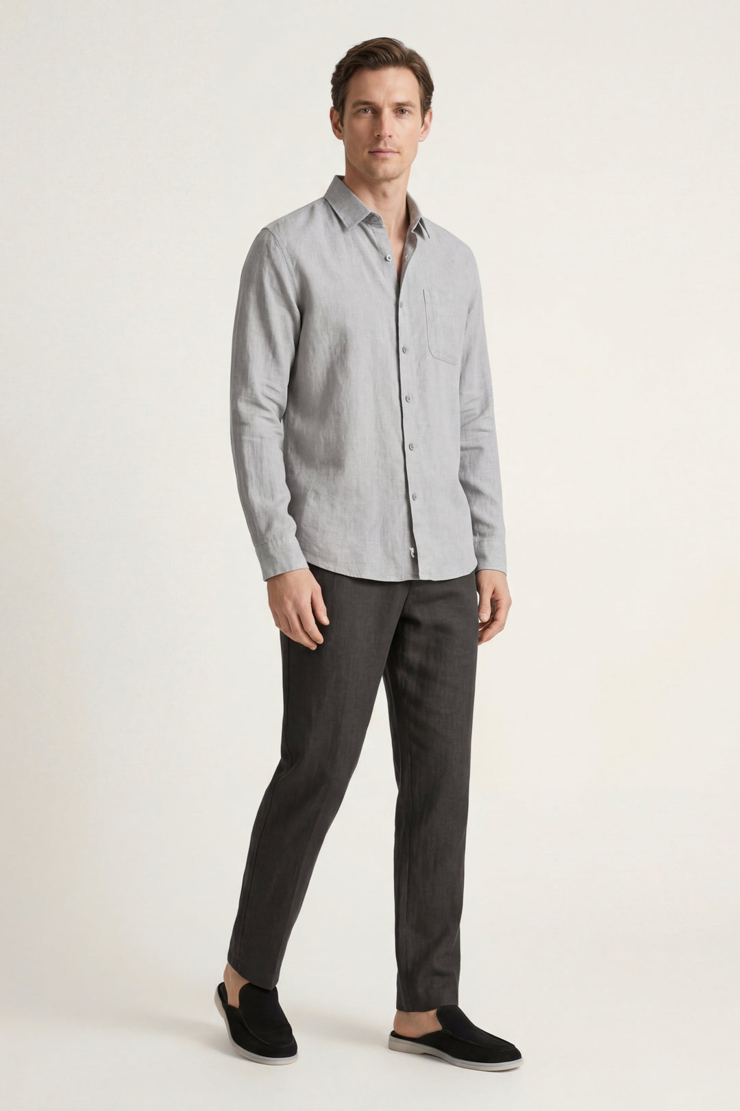 Ensemble en Lin Pisa Manches Longues Gris/Noir
