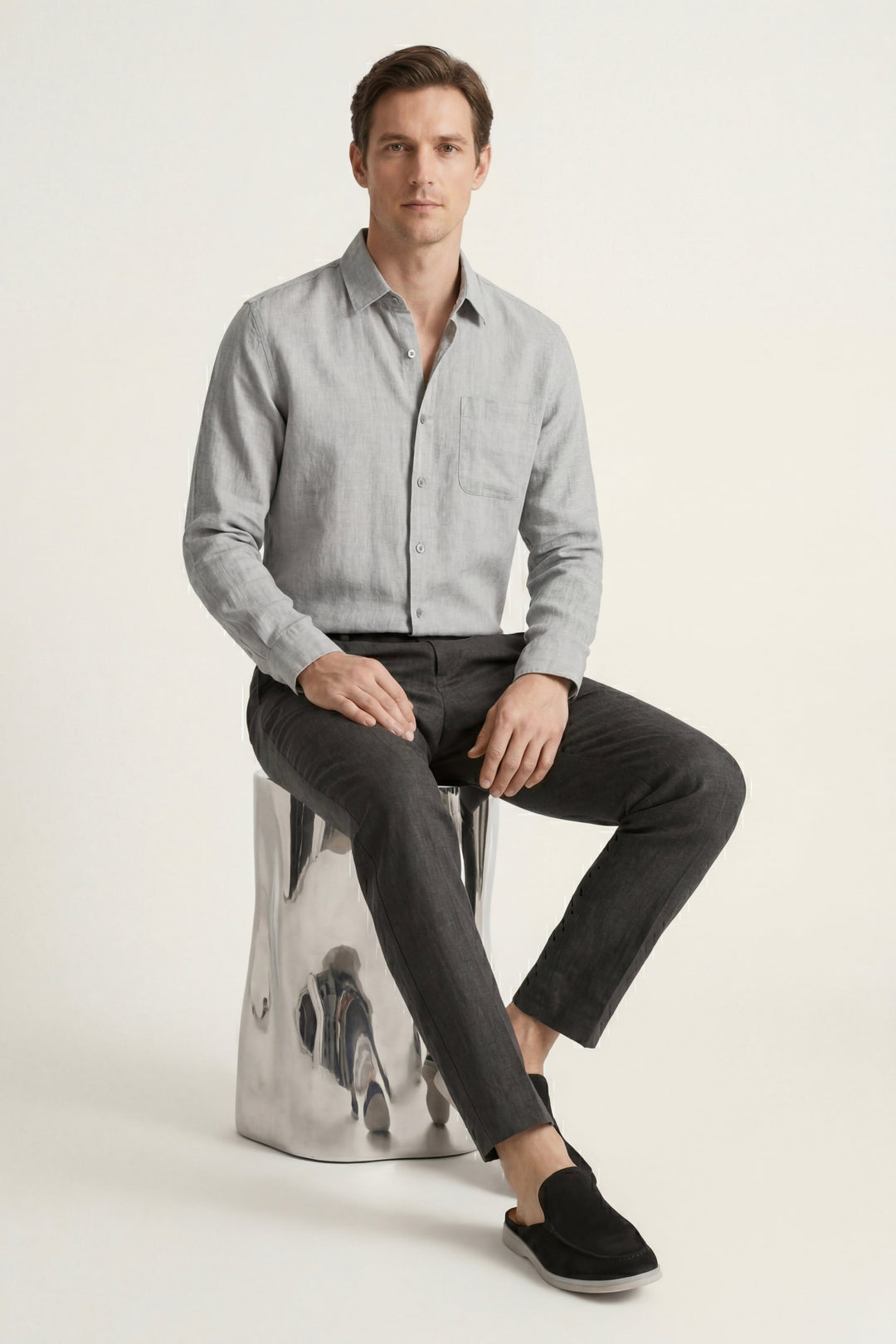 Ensemble en Lin Pisa Manches Longues Gris/Noir