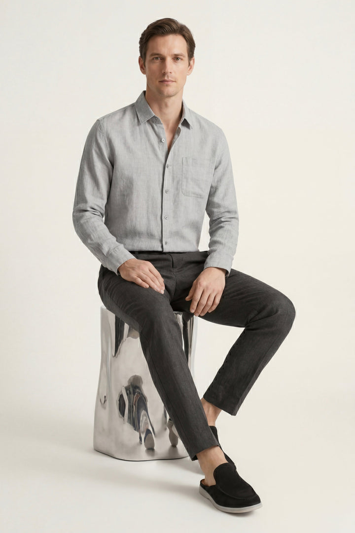 Ensemble en Lin Pisa Manches Longues Gris/Noir