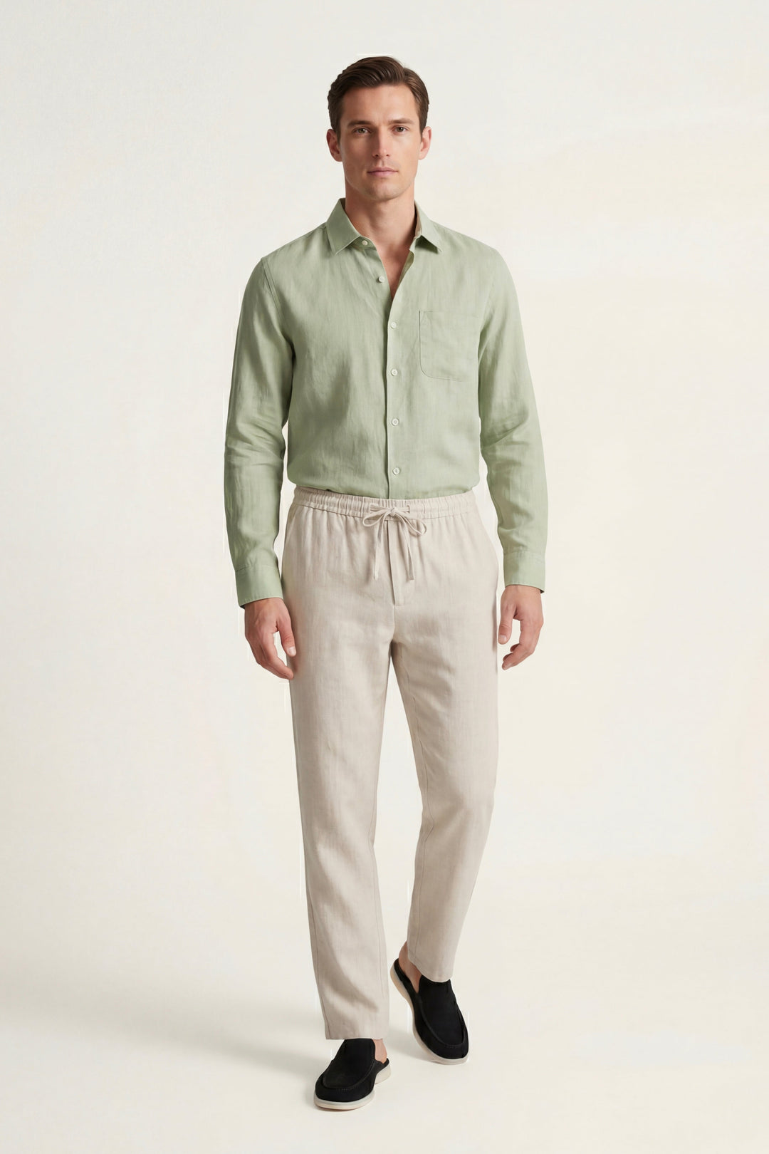 Ensemble en Lin Pisa Manches Longues Vert Menthe/Beige