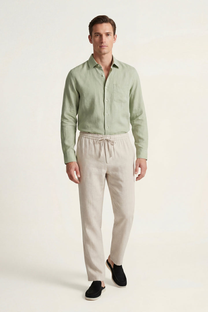 Ensemble en Lin Pisa Manches Longues Vert Menthe/Beige