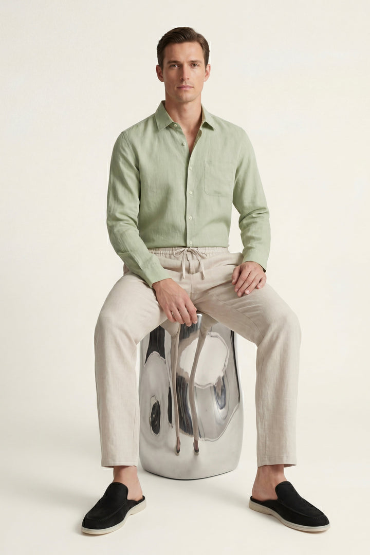 Ensemble en Lin Pisa Manches Longues Vert Menthe/Beige