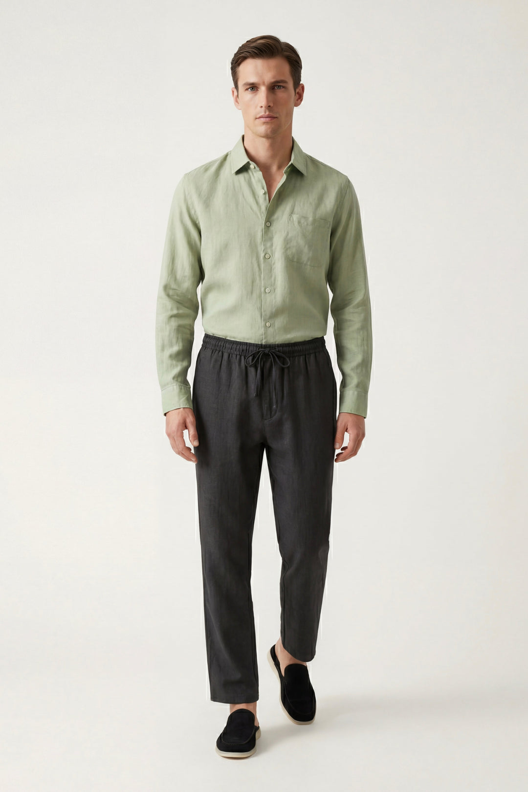 Ensemble en Lin Pisa Manches Longues Vert Menthe/Noir