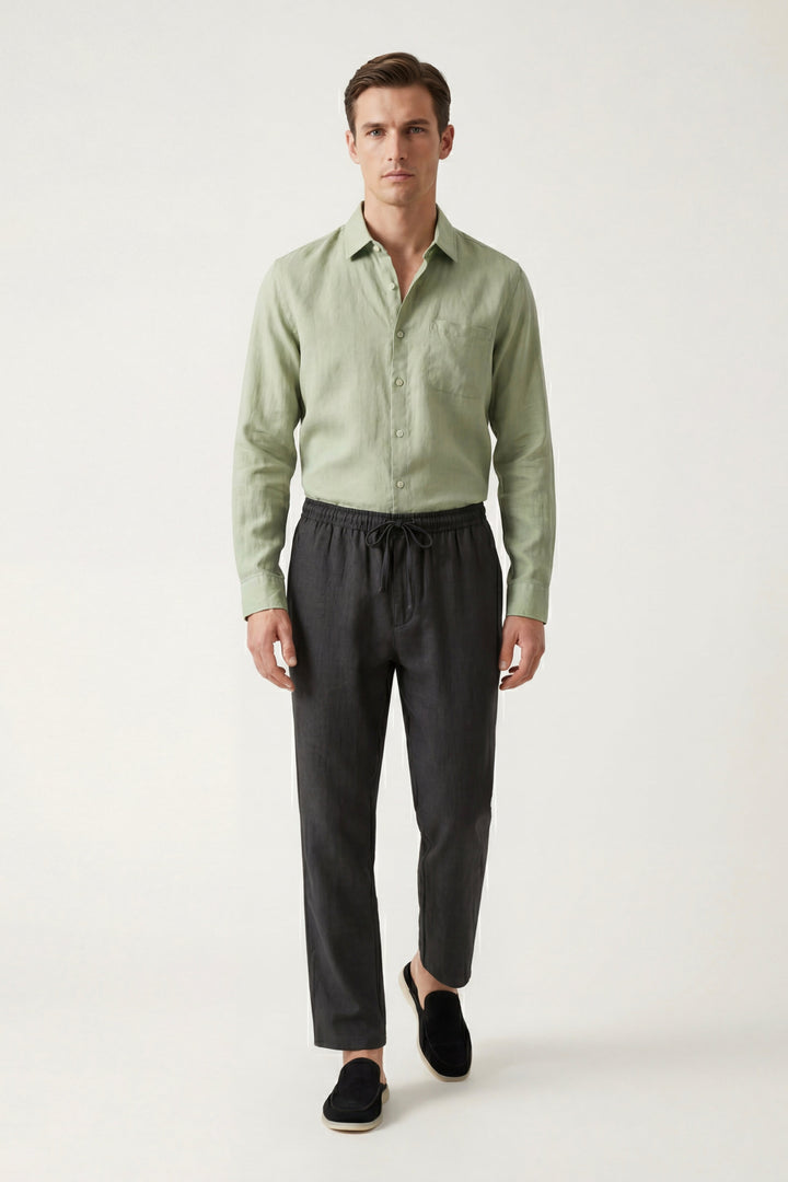 Ensemble en Lin Pisa Manches Longues Vert Menthe/Noir