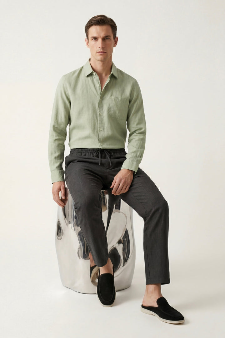 Ensemble en Lin Pisa Manches Longues Vert Menthe/Noir