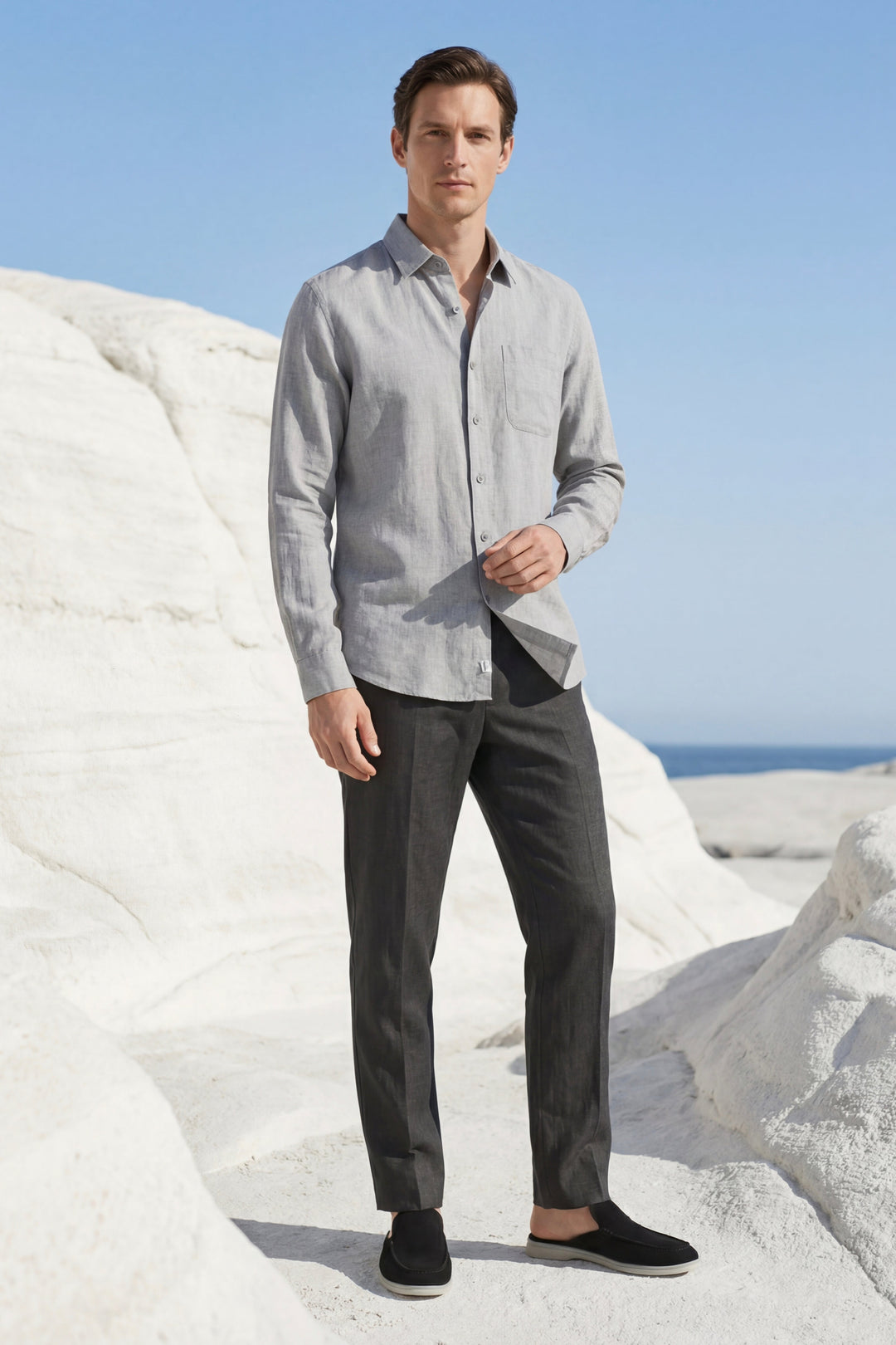 Ensemble en Lin Pisa Manches Longues Gris/Noir