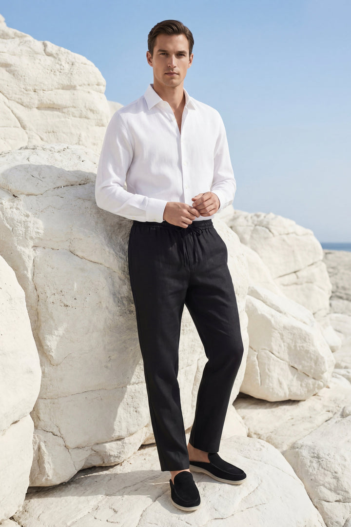Ensemble en Lin Pisa Manches Longues Blanc/Noir